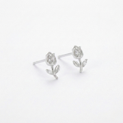Crystal Tulip Flower Stud Earrings | 925 Sterling Silver